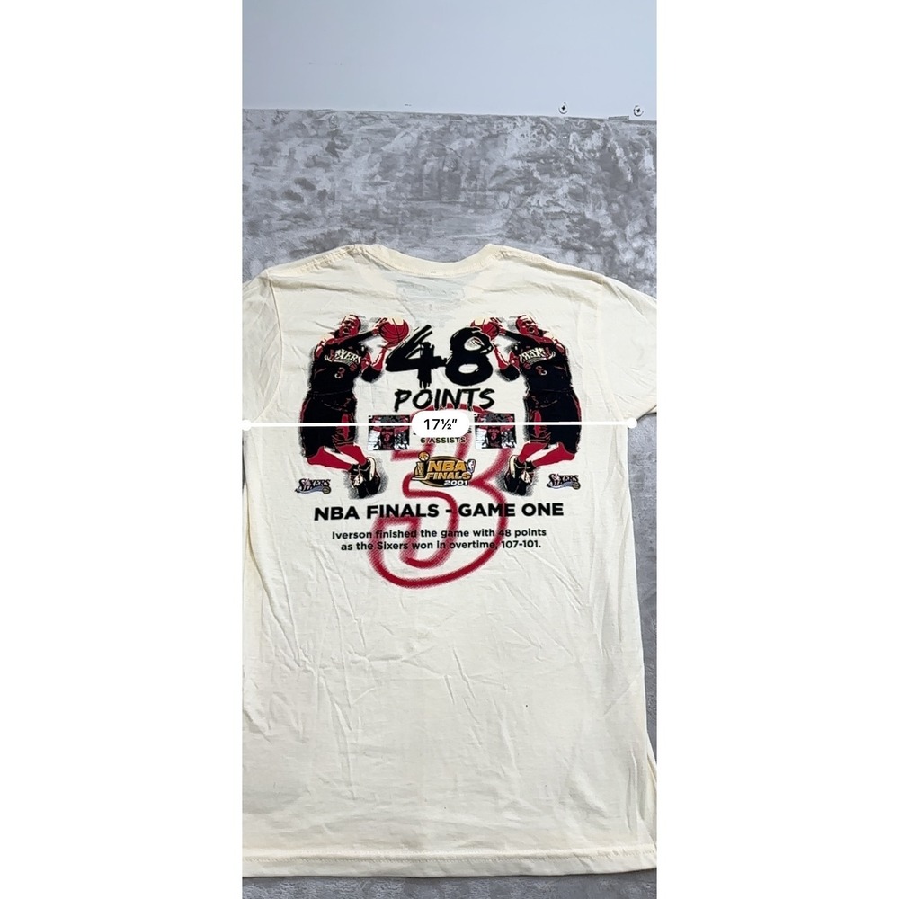 Allen Iverson Philadelphia 76ers T-Shirt Mens Size Small Cream 2001 Finals NWOT - Picture 7 of 9
